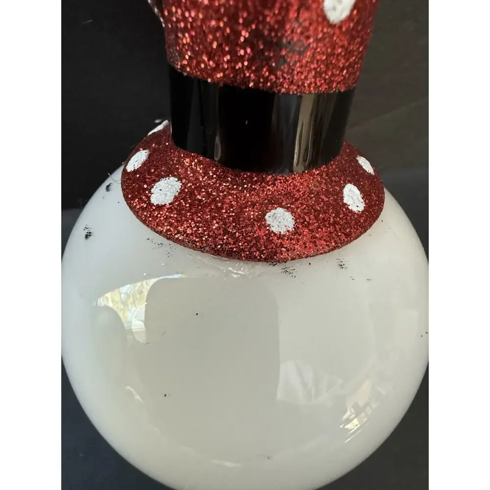 Handblown Glass Snowman Head Face Christmas Ornament Artisan Holiday Cottagecore